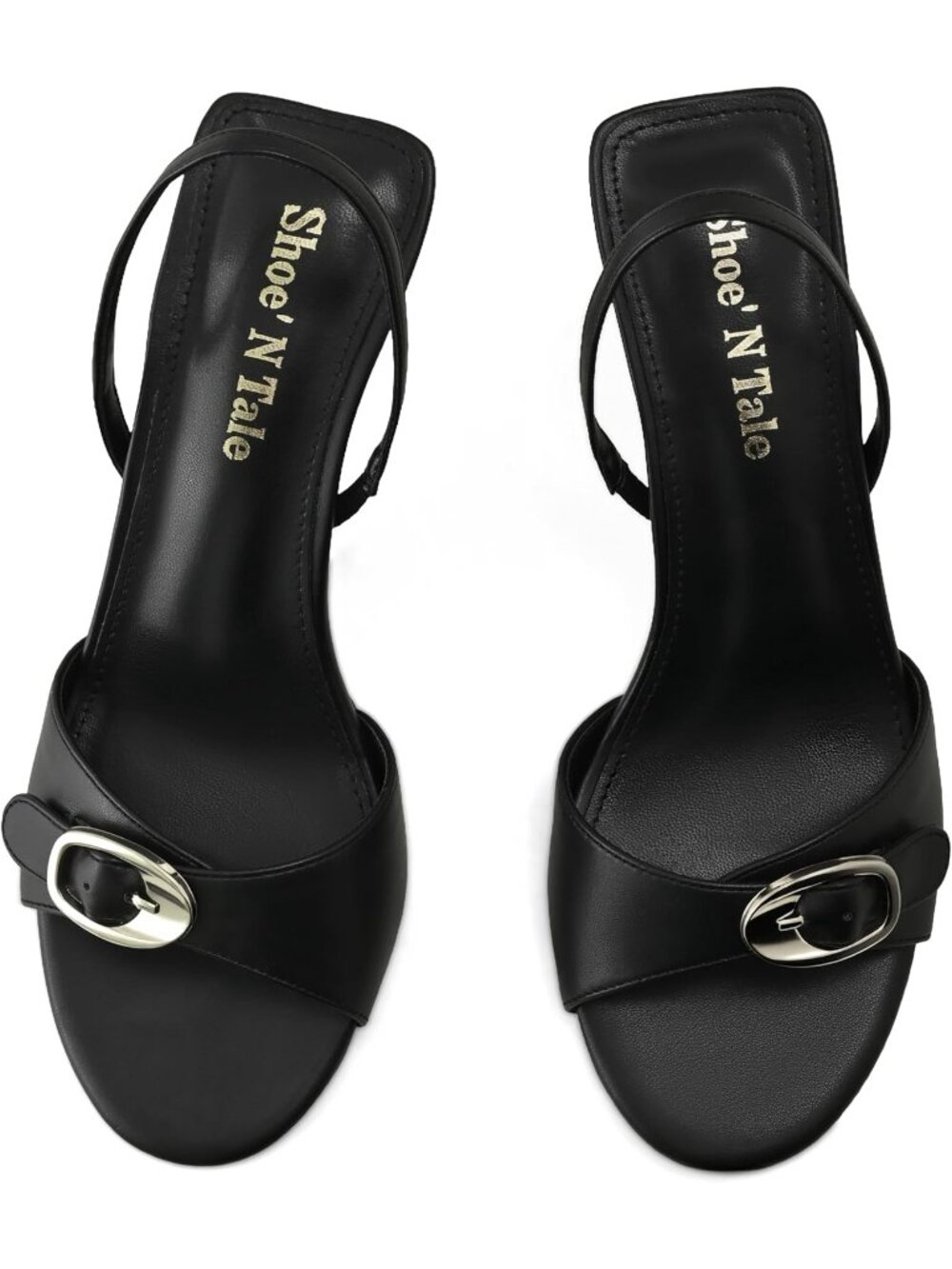 Women's Black Kitten Heels Slingback Heels with Buckle Round Open Toe Sandals - Picture 5 of 7